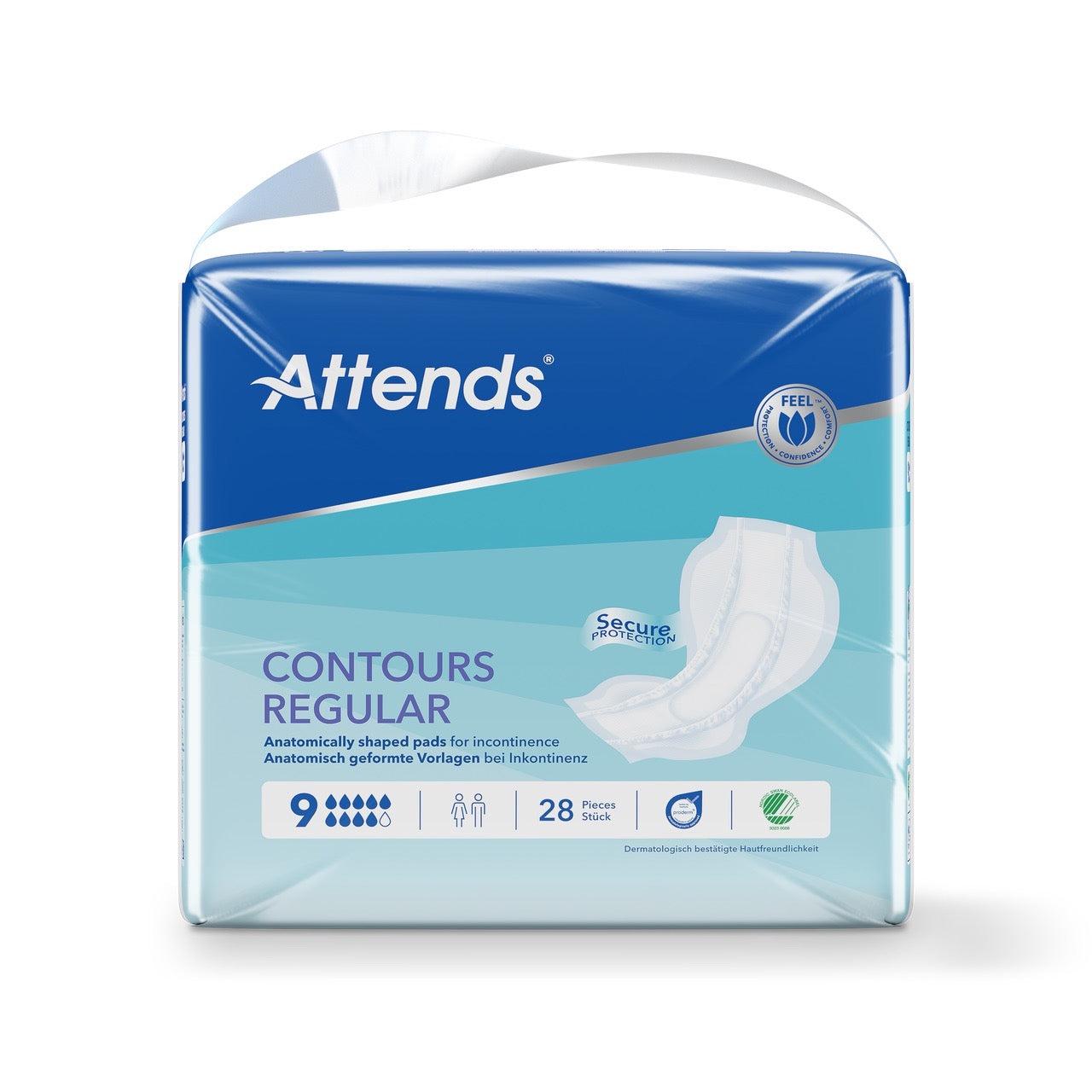 Attends Contours Regular 9, Large Shaped Pads - Pack of 28