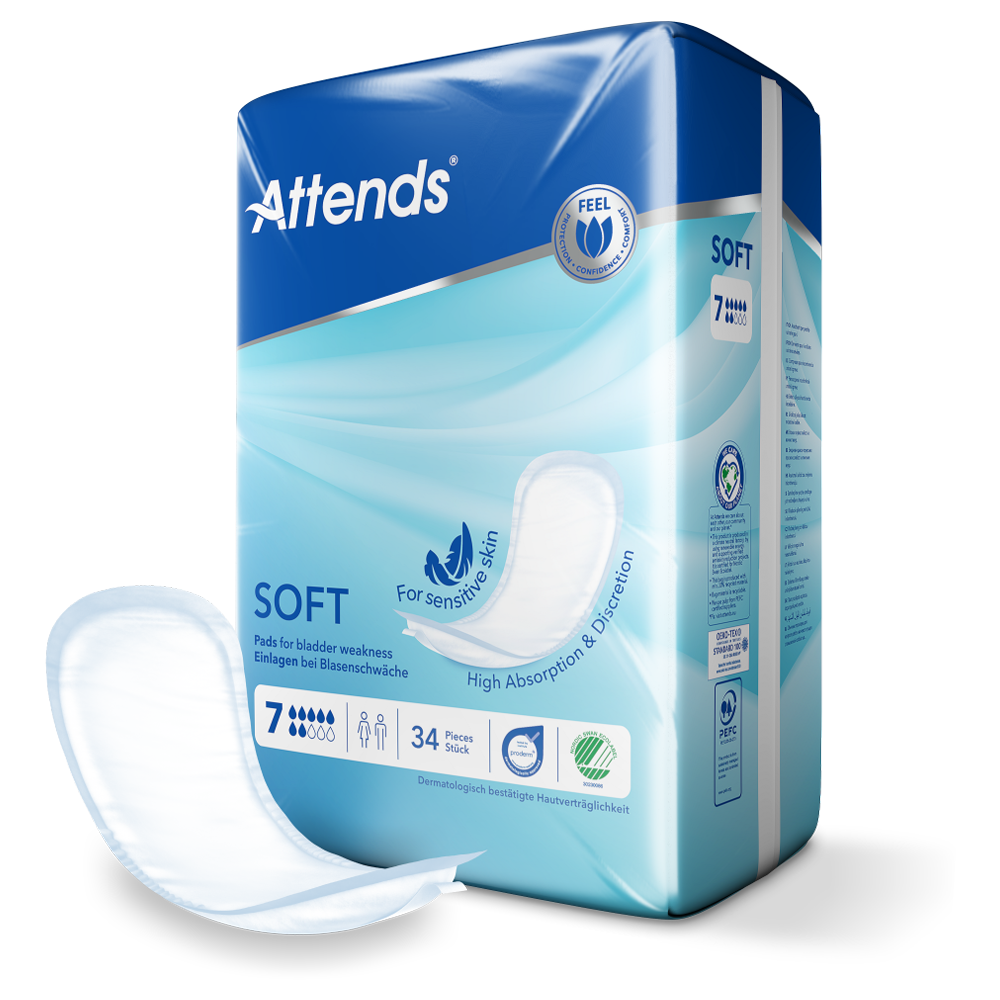 Attends Soft 7 Unisex Incontinence Pads - 34 Pack