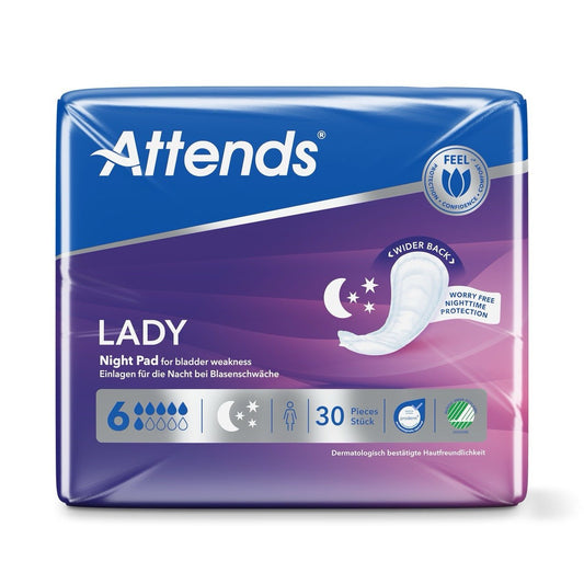 Attends Lady Night Pad 6 Incontinence Pads - Pack of 30 - Discount Medical