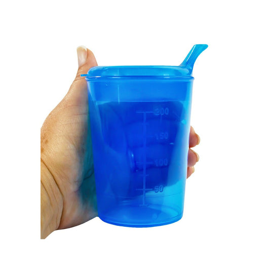 Medi - Inn Adult Drinking Beaker Blue 250ml with lid 4 x 4mm Spout - Discount Medical