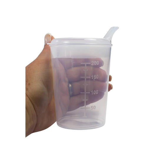 Medi - Inn Adult Drinking Beaker Transparent 250ml with lid 4 x 4mm Spout - Discount Medical