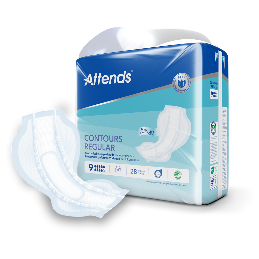Attends Contours Regular 9, Large Shaped Pads - Pack of 28
