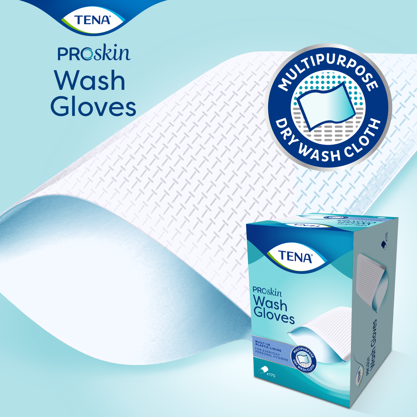 TENA ProSkin Wash Gloves with Lining - 175 Pack