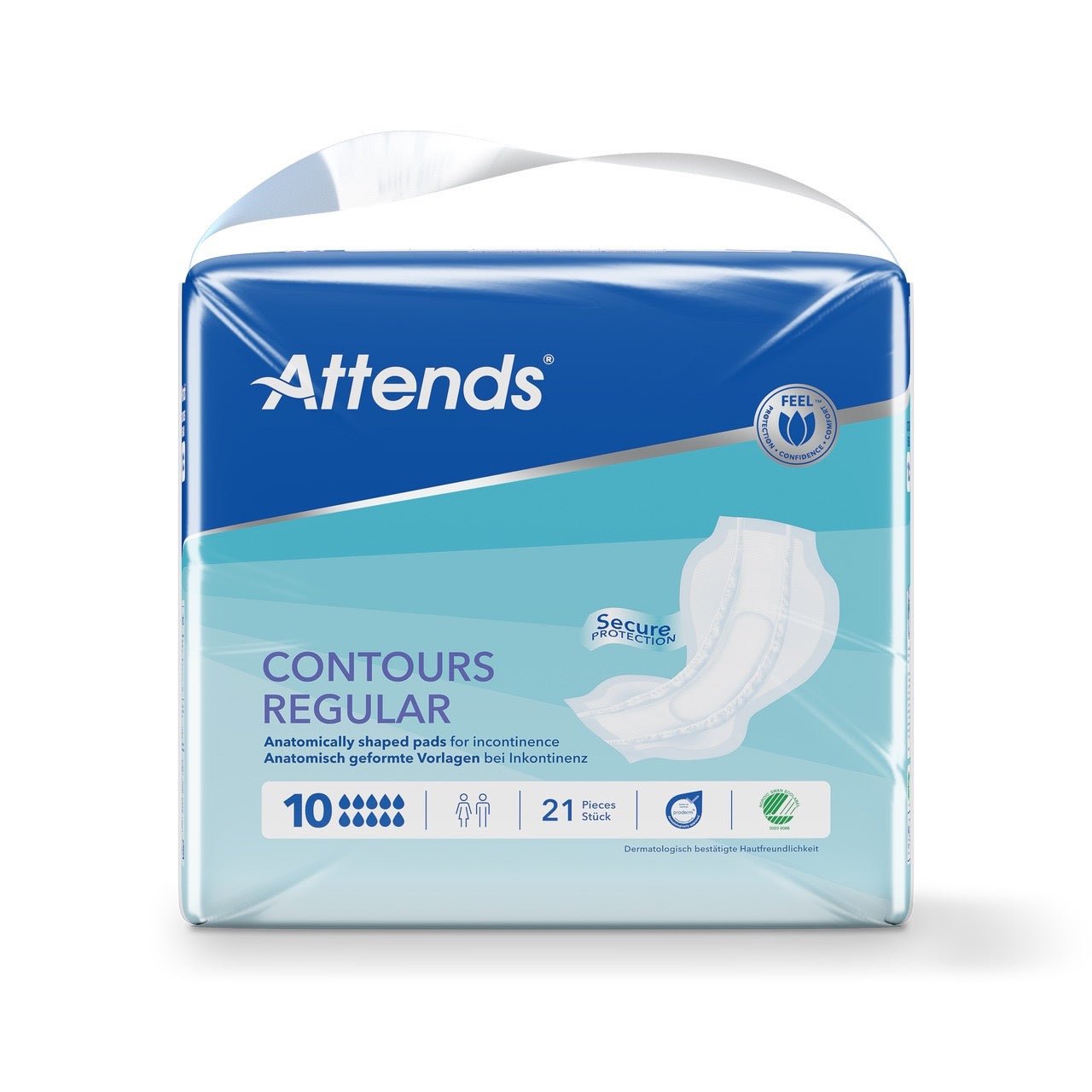 Attends Contours Regular 10, Large Shaped Pads - Pack of 21 - Discount Medical