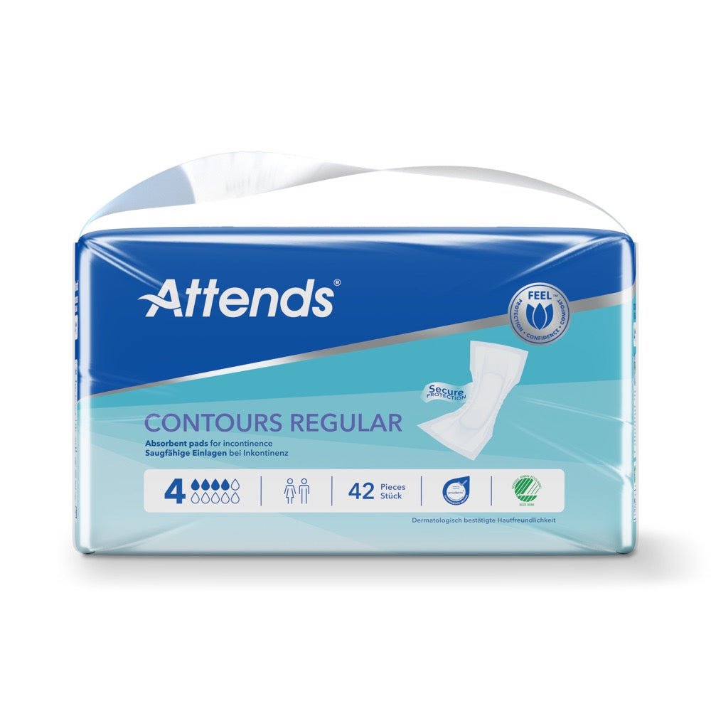 Attends Contours Regular 4, Anatomically Shaped Pads - Pack of 42 - Discount Medical