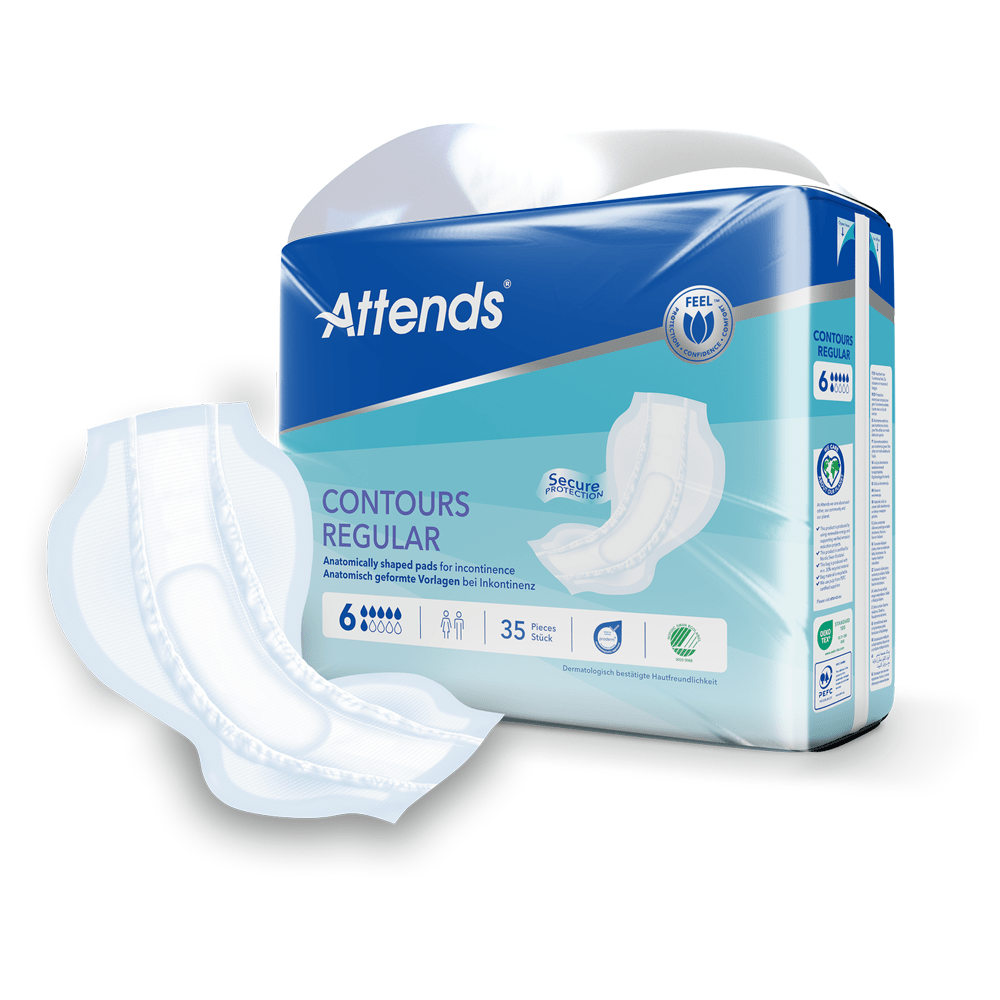 Attends Contours Regular 6, Body Shaped Pads - Pack of 35 - Discount Medical
