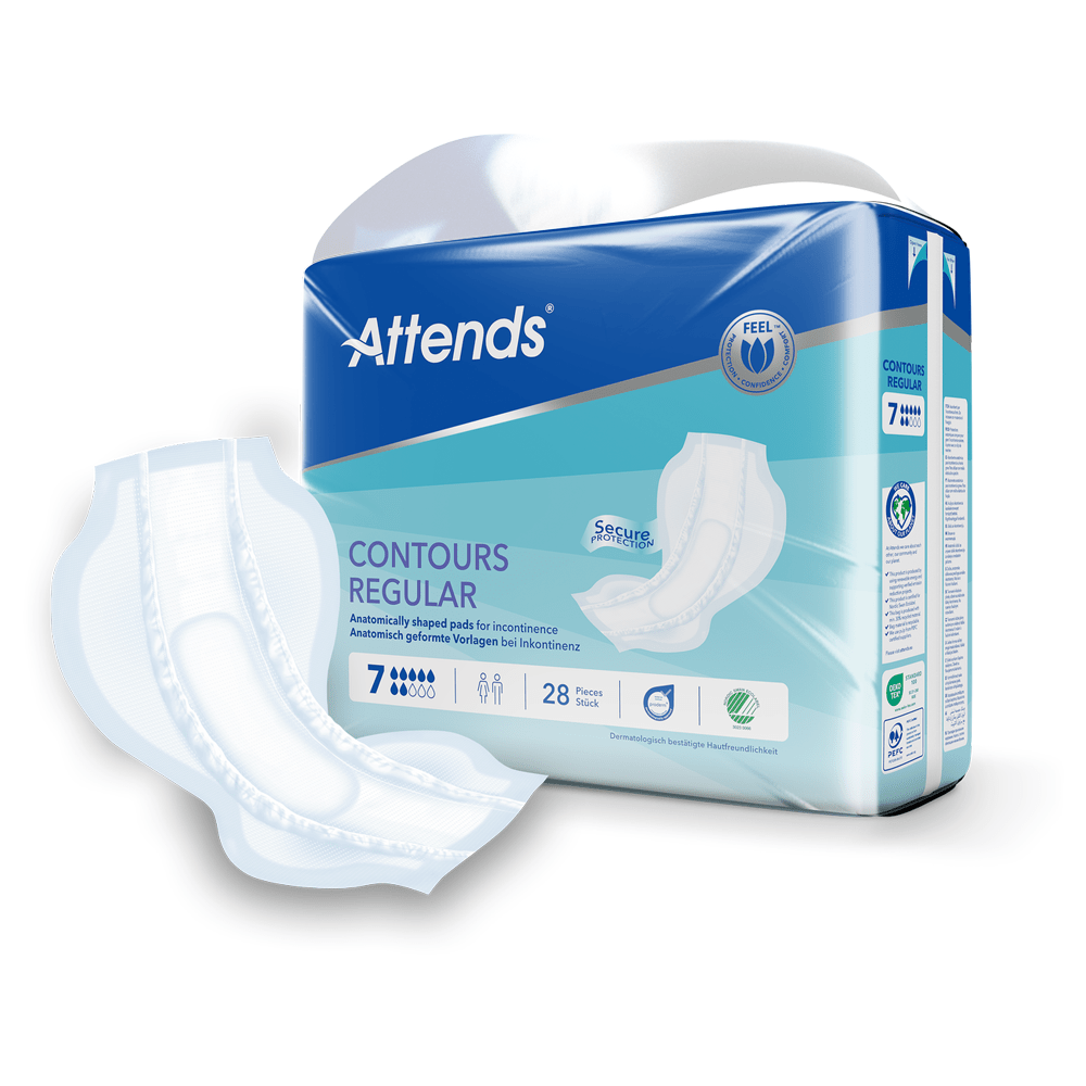 Attends Contours Regular 7, Anatomically Shaped Pads - Pack of 28 - Discount Medical