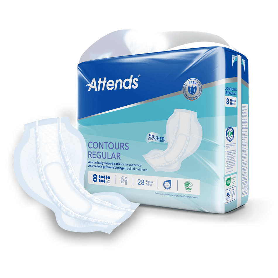 Attends Contours Regular 8, Large Shaped Pads - Pack of 28 - Discount Medical
