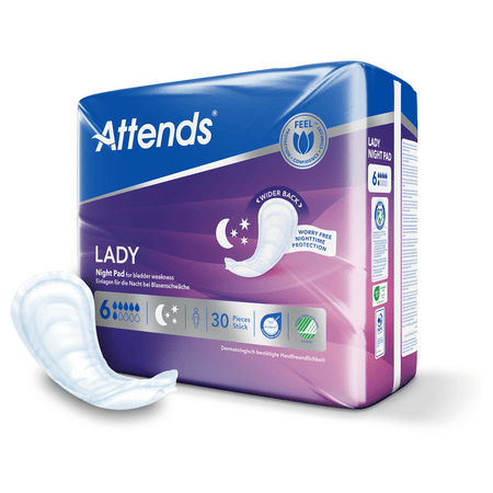 Attends Lady Night Pad 6 Incontinence Pads - Pack of 30 - Discount Medical