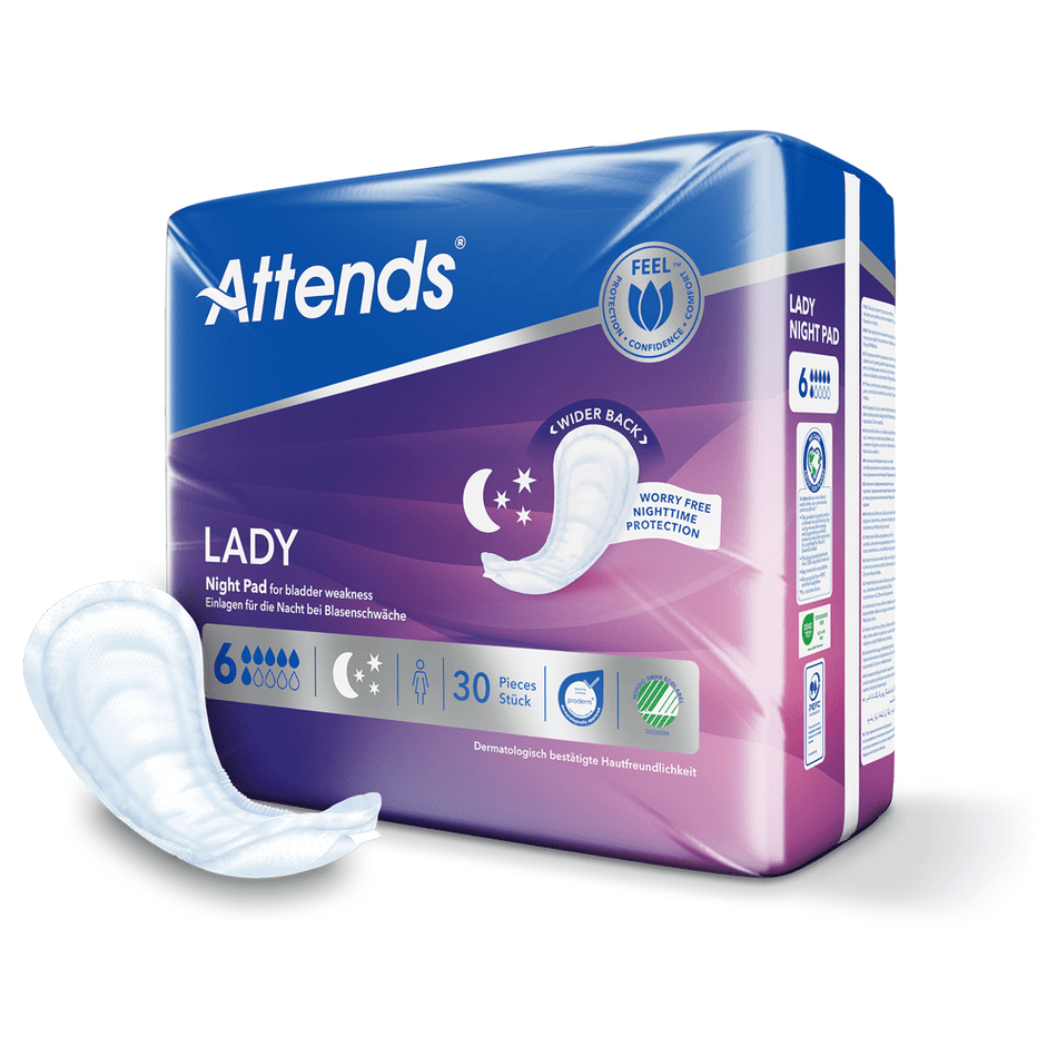 Attends Lady Night Pad 6 Incontinence Pads - Pack of 30 - Discount Medical