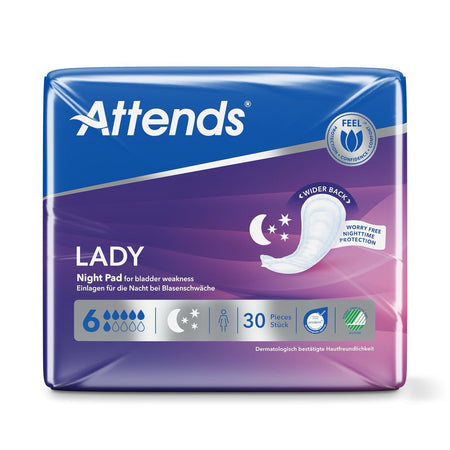 Attends Lady Night Pad 6 Incontinence Pads - Pack of 30 - Discount Medical