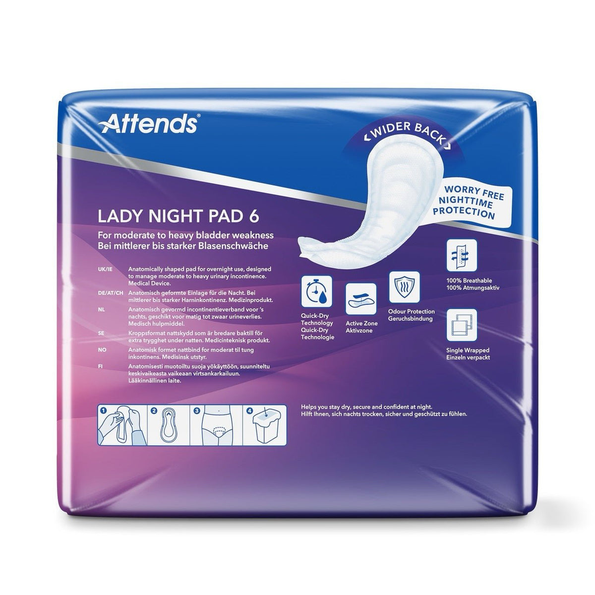 Attends Lady Night Pad 6 Incontinence Pads - Pack of 30 - Discount Medical