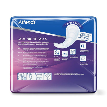 Attends Lady Night Pad 6 Incontinence Pads - Pack of 30 - Discount Medical