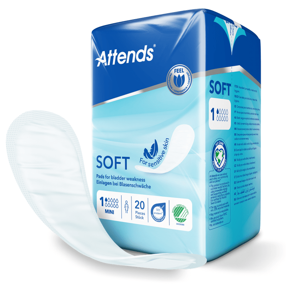 Attends Soft 1 Ladies Mini Incontinence Pads - 20 Pack - Discount Medical