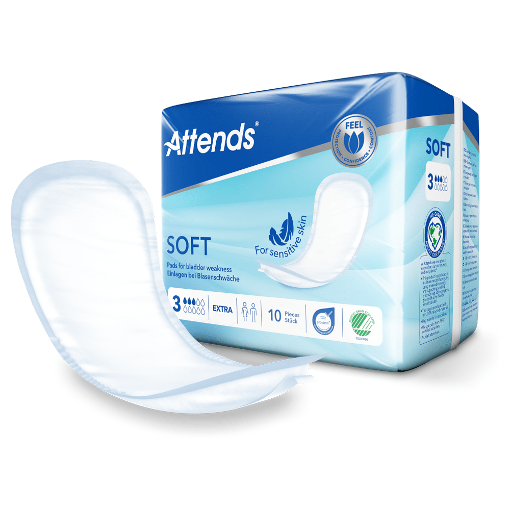 Rectangular Soft Pads Attends Soft 3 Extra Unisex Incontinence Pads - 10 Pack – Discount Medical