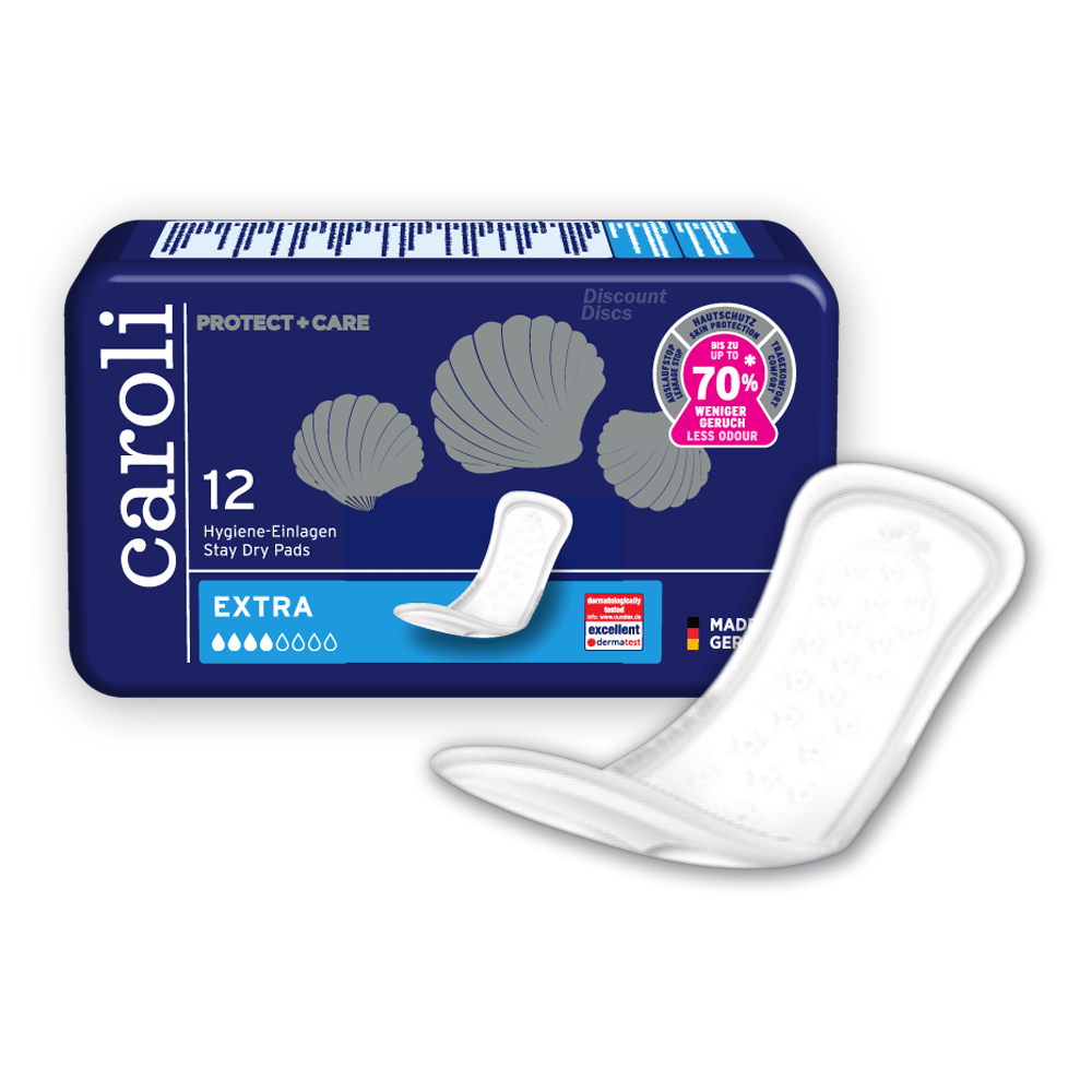 Caroli Extra Stay Dry Incontinence Pads - 12 Pack - Discount Medical