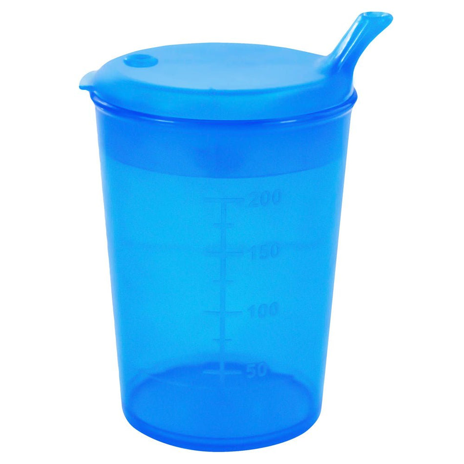 Medi - Inn Adult Drinking Beaker Blue 250ml with lid 4 x 4mm Spout - Discount Medical