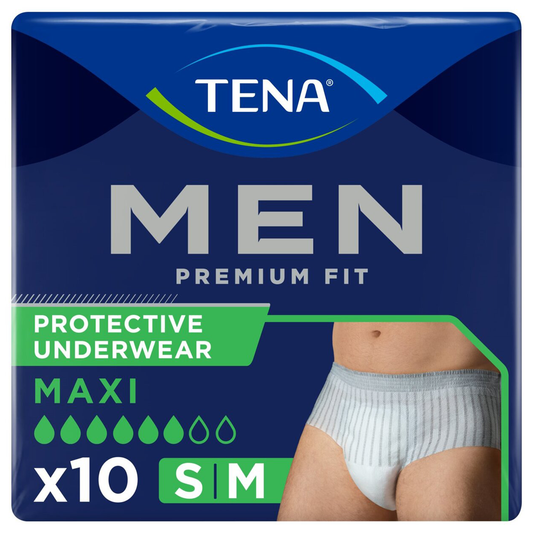 TENA Men Premium Fit Protective Underwear Maxi S/M - 10 Pack | Incontinence Pants